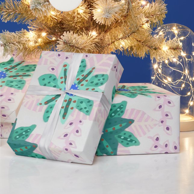 Minze grüne Feiertage Blumendruck Geschenkpapier (Feiertage)