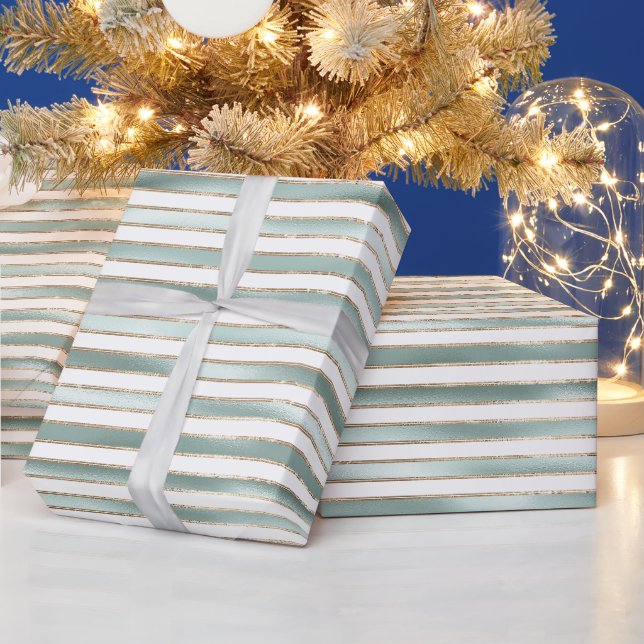 Minze grüne goldene Streifen Geschenkpapier (Feiertage)
