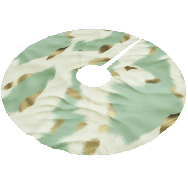 Minze grüne goldene Weiße Kuhide Polyester Weihnachtsbaumdecke (Schrägansicht)