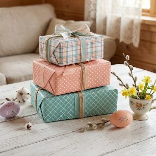 Minze grüne Koralle Orange Violet Streifen Punkte Geschenkpapier Set