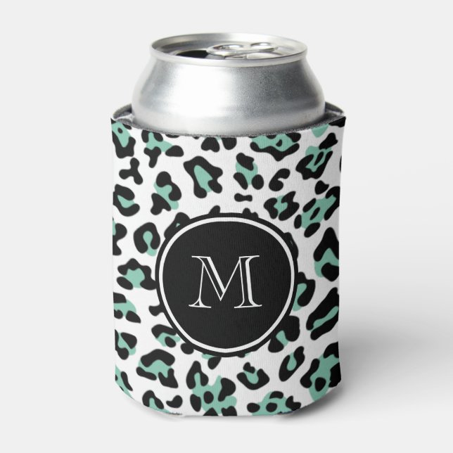 Minze grüne Leopard-Tierdrucke mit Monogra Dosenkühler (Kanne Vorderseite)