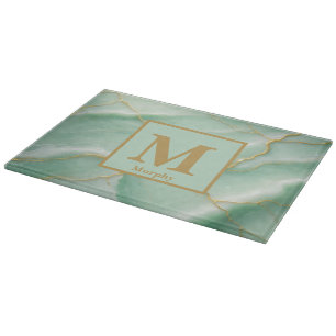 Minze grüne Marmor mit leichtem Gold Veins Monogra Schneidebrett