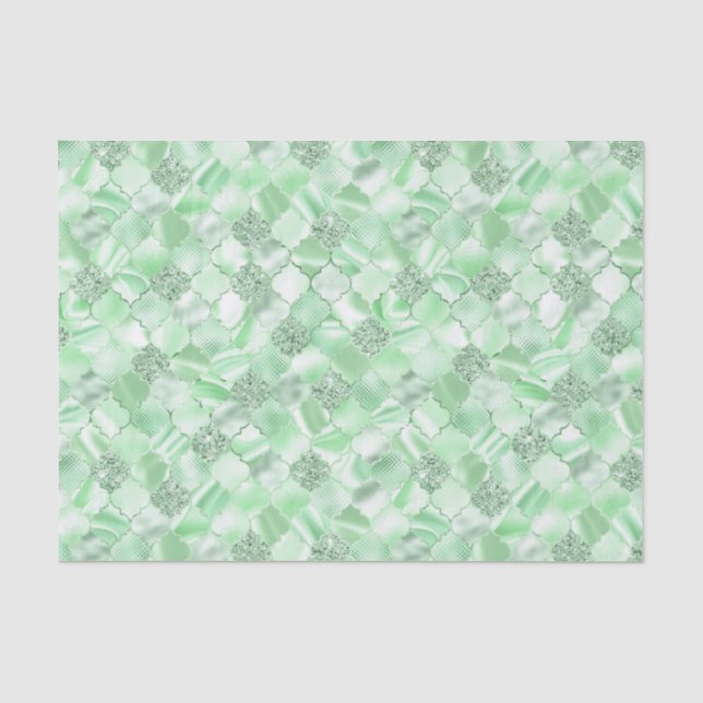 Minze grüne marokkanische Quatrefolienmuster Seidenpapier (Vorderseite)