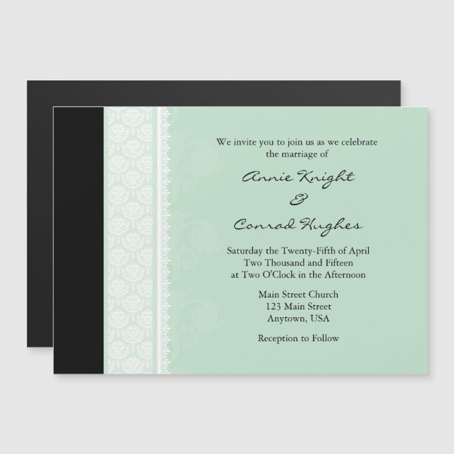 Minze grüne moderne magnetische Hochzeitseinladung Magneteinladung (Vorne/Hinten)