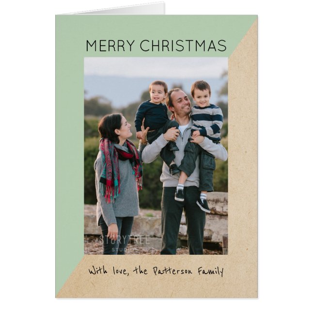 Minze grüne, moderne Slant Holiday Foto Card (Vorne)