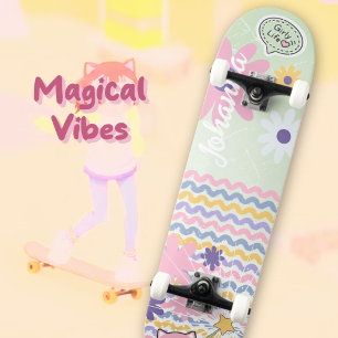 Minze grüne Pastel florale Streifen Girly Cat Magi Skateboard
