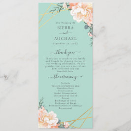 Minze grüne Pfirsichcreme Gold Geometric Wedding Programm
