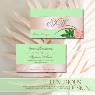 Minze grüne Rose Gold Decoder Blume mit Monogramm Visitenkarte