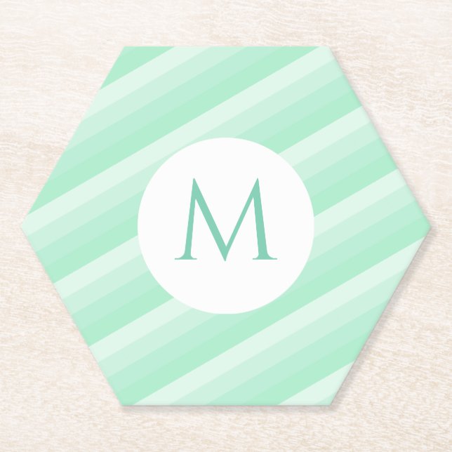 Minze grüne Streifen Personalisiert Moderne Monogr Untersetzer (Vorderseite)