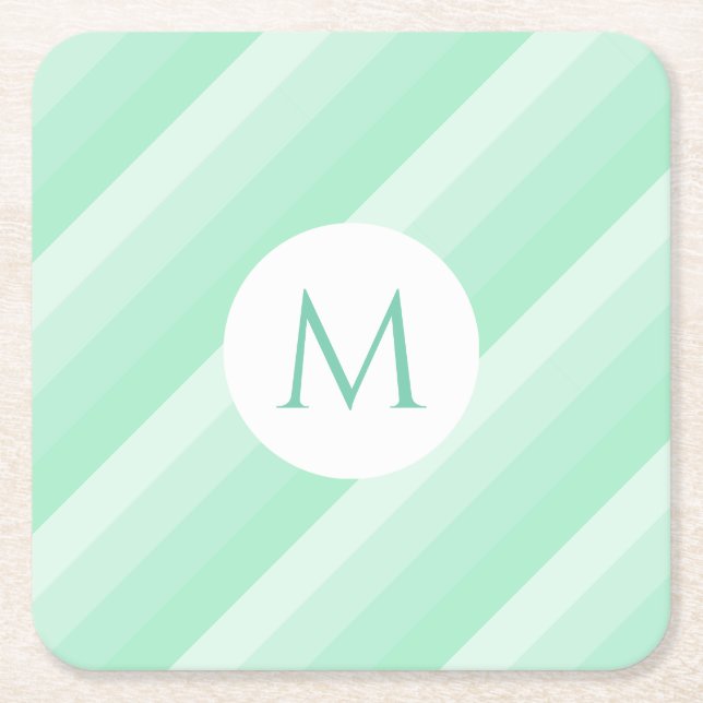 Minze grüne Streifen Trendy Monogram Moderne Vorla Rechteckiger Pappuntersetzer (Vorderseite)