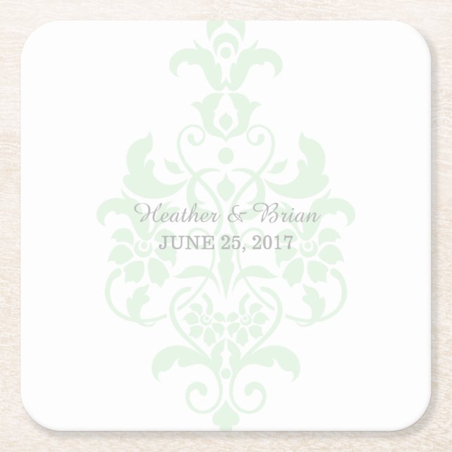 Minze grüne, subtile Damask Papier Untersetzer (Vorderseite)