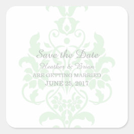 Minze grüne, subtile Damaske Save the Date Aufkleb Quadratischer Aufkleber