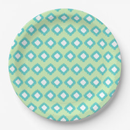 Minze grüne und Aquamarine Ikat-Muster Pappteller