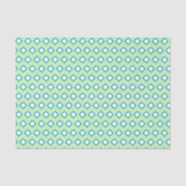 Minze grüne und Aquamarine Ikat-Muster Seidenpapier (Vorderseite)