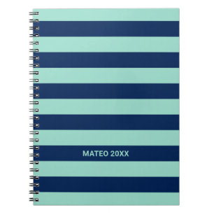 Minze grüne und navy Blue Streifen mit Namen Notizblock
