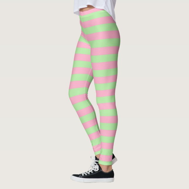 Minze, grüne und rosa Streifen Leggings (Links)