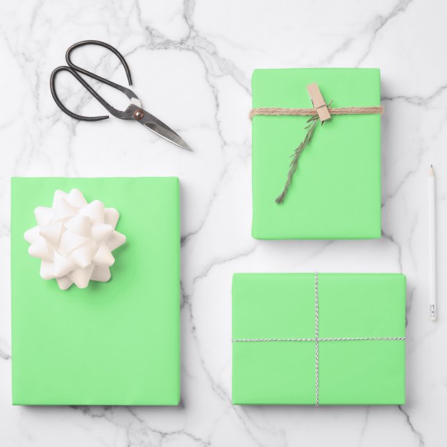 Minze Grüne Vollfarbenverpackungsblätter Geschenkpapier Set (Vorderseite)