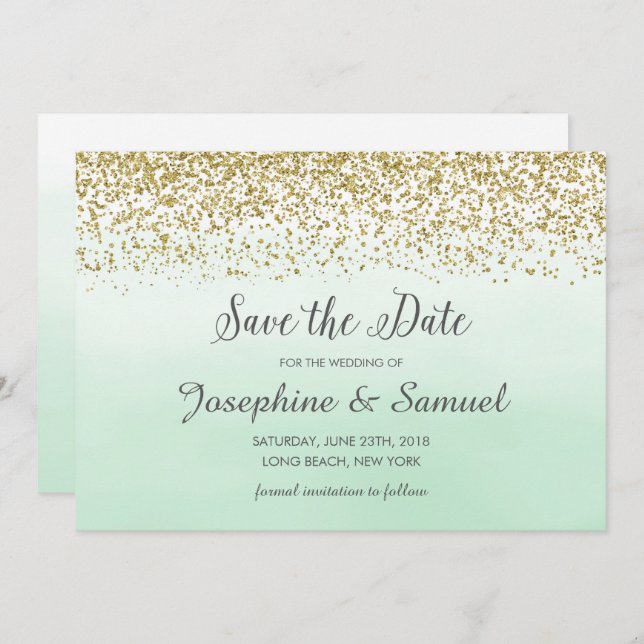 Minze Grüne Wasserfarbe Save the Date Einladung (Vorne/Hinten)