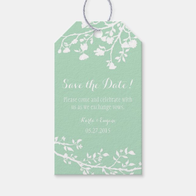 Minze grüne weiße Blume Hochzeit speichern die Dat Geschenkanhänger (Vorderseite)