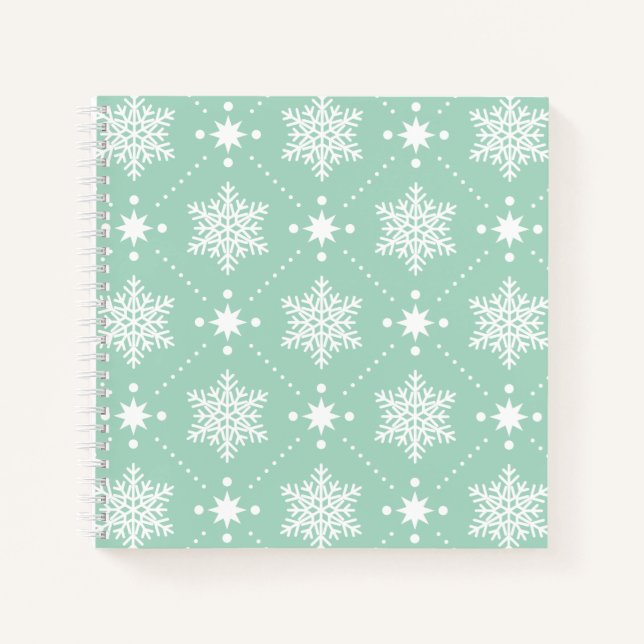 Minze grüne weiße Schneeflocken Weihnachtsmuster Notizbuch (Vorderseite)