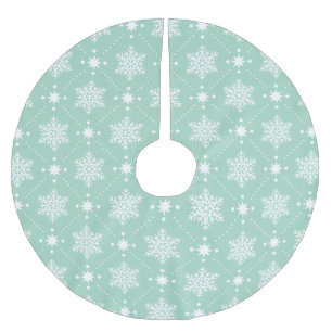 Minze grüne weiße Schneeflocken Weihnachtsmuster Polyester Weihnachtsbaumdecke