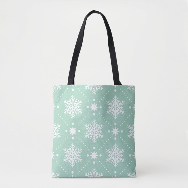 Minze grüne weiße Schneeflocken Weihnachtsmuster Tasche (Vorderseite)