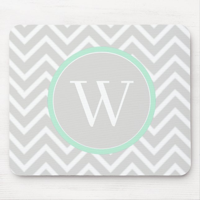 Minze grüne Zickzack Monogramm-Maus-Pad Mousepad (Vorne)