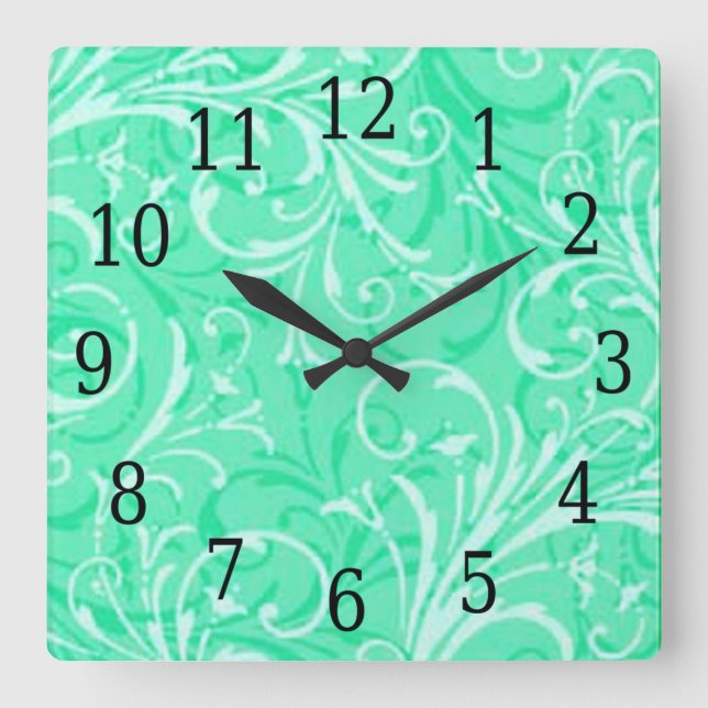 Minze grüne Zierplatzuhr Quadratische Wanduhr (Vorderseite)