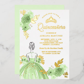 Minze grünes Blumenkleid Prinzessin Quinceanera Go Folieneinladung