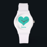 Minze grünes Herz - Personalisierte Namensüberwach Armbanduhr<br><div class="desc">Grafisches Design eines minzgrünen Herzens auf weißem Hintergrund. Sie können die Uhr mit Ihrem eigenen Namen personalisieren.</div>