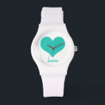 Minze grünes Herz - Personalisierte Namensüberwach Armbanduhr<br><div class="desc">Grafisches Design eines minzgrünen Herzens auf weißem Hintergrund. Sie können die Uhr mit Ihrem eigenen Namen personalisieren.</div>