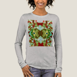 Minze grünes Olive Rot Abstrakt Symmetrische Blume Tri-Blend Shirt