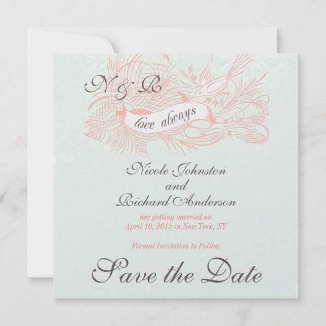 Minze Grünkoralle Rosa Save the Date Vintag (Vorderseite)