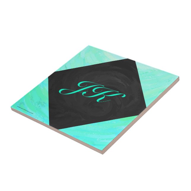 Minze Ice Blue und Black Monogram Fliese (Seite)