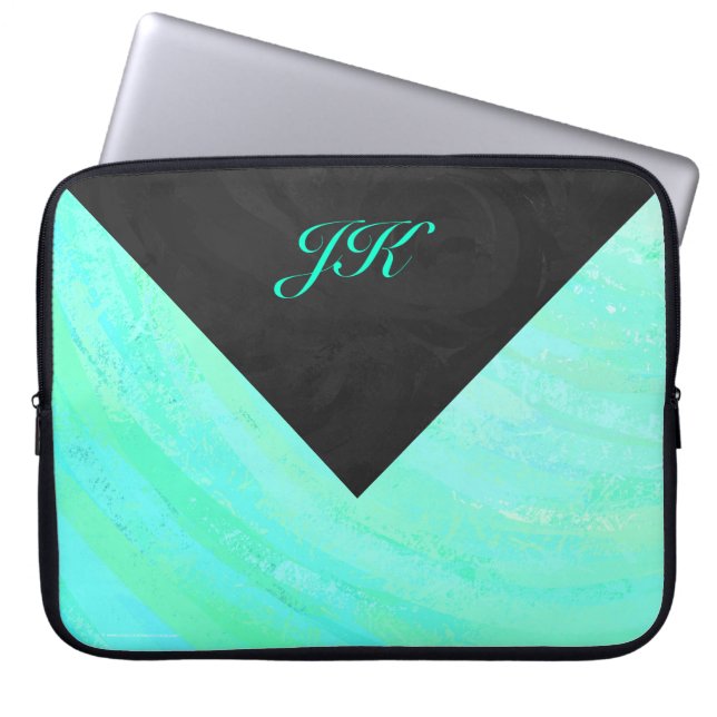Minze Ice Blue und Black Monogram Laptopschutzhülle (Vorderseite)