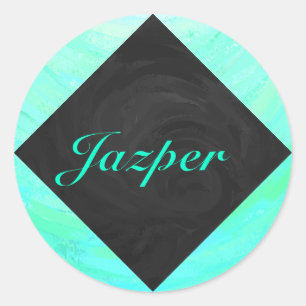 Minze Ice Blue und Black Monogram Runder Aufkleber