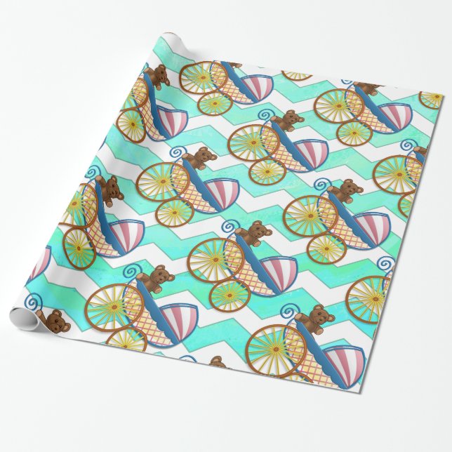 Minze Ice Blue Zickzack Patteryn Baby Geschenkpapier (Ungerollt)
