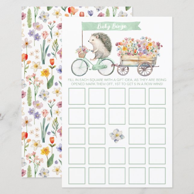 Minze Igel Baby Shower Bingo Game Card (Vorne/Hinten)