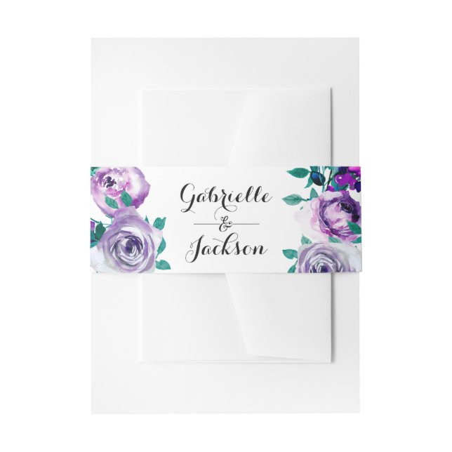 Minze & Lila Aquarellfarben Einladung zur Hochzeit Einladungsbanderole (Vorderseite Beispiel)