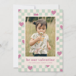 Minze Lila Herzkarte des Schachbretts Valentine Einladung