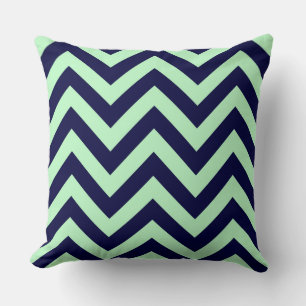 Minze, Marineblau großes Chevron-Zickzack-Muster Kissen