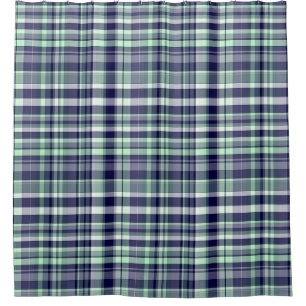 Minze, Marineblau, Weiß Preppy Madras Karo Duschvorhang