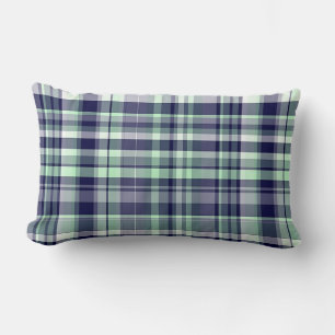 Minze, Marineblau, Weiß Preppy Madras Karo Lendenkissen