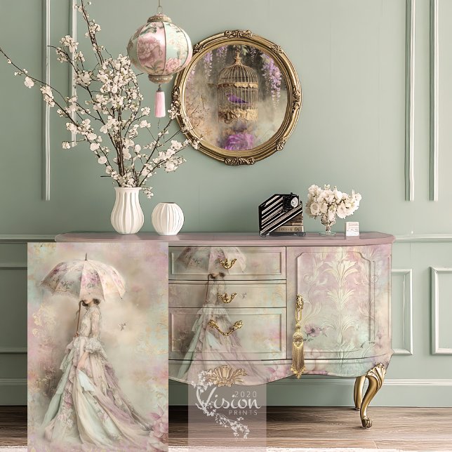 Minze Mauve Romance, Hummingbird Lady & Parasol Seidenpapier (Mint Mauve Romance, Hummingbird, Portrait Parasol and Floral Decoupage Tissue Paper)