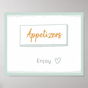 Minze Minimalistisch Doodle Appetizers Party Signa Poster