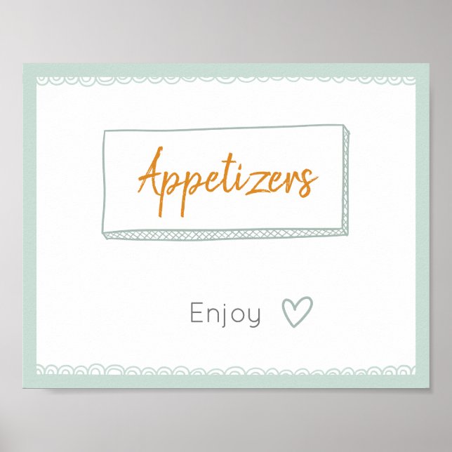 Minze Minimalistisch Doodle Appetizers Party Signa Poster (Vorne)