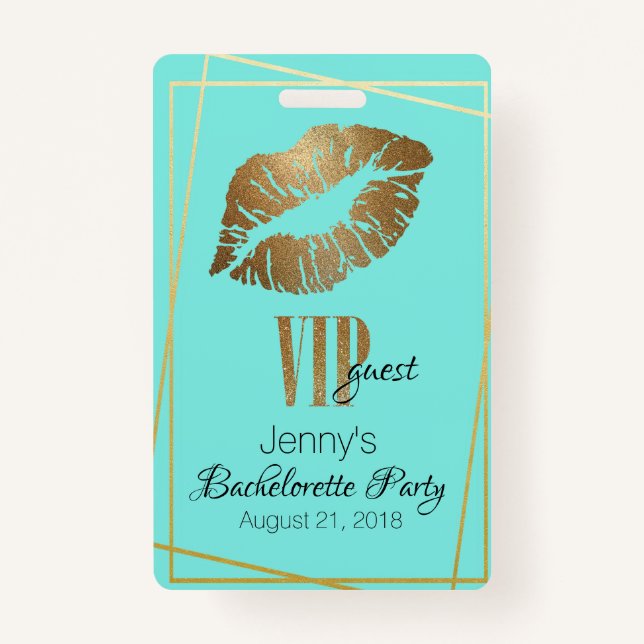 Minze mit Gold Lip Print Junggeselinnen-Abschied A Ausweis (Vorderseite)