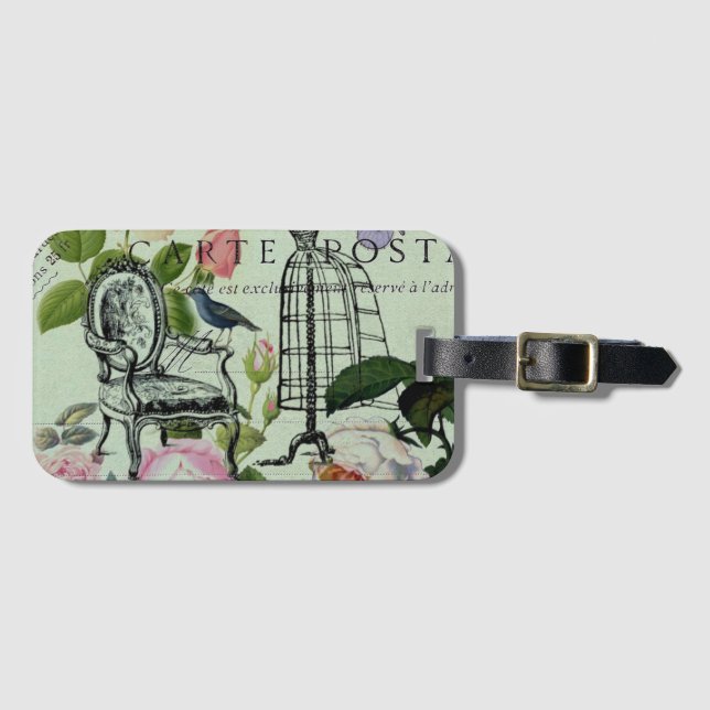 minze moderne Vintage französische Rose Schmetterl Gepäckanhänger (Vorderseite (Horizontal))