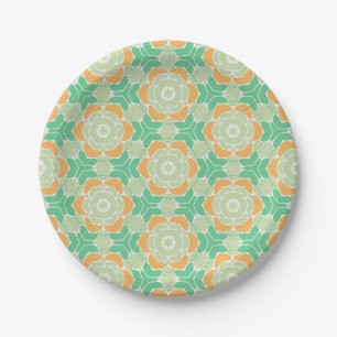 Minze Mosaik Blume Muster Fliesen 70er 60er Pappteller
