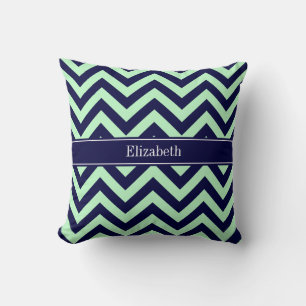 Minze Navy LG Chevron Navyblau Namensmonogramm Kissen